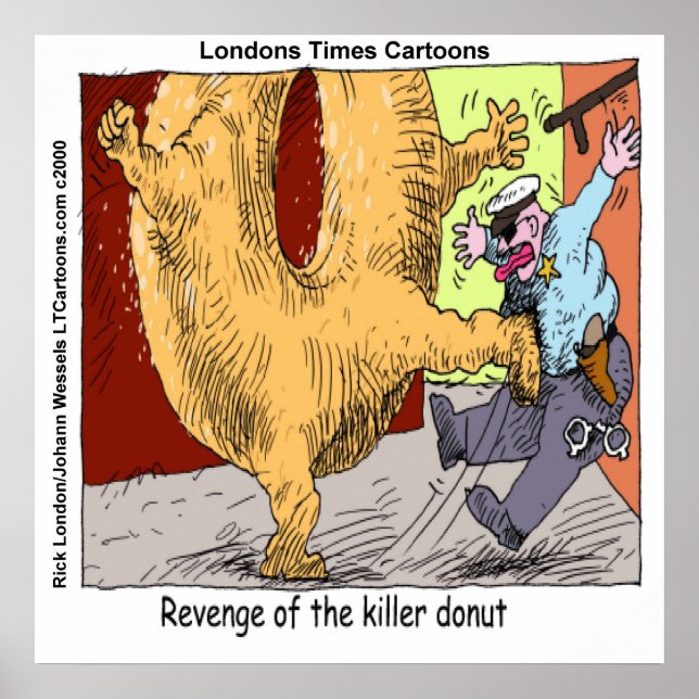 Doughnut Vs Police Funny Cartoon Poster (Front)