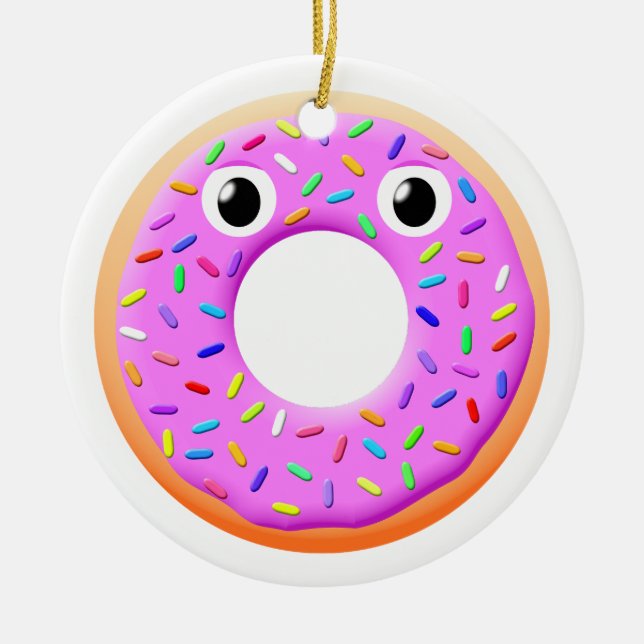 Doughnut With Eyes And Sprinkles Drawing Ceramic Ornament (Front)