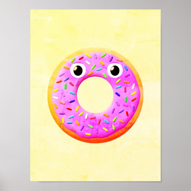Doughnut With Eyes And Sprinkles Drawing Poster (Front)