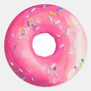 Doughnut With Pink Frosting And Sprinkles Classic Round Sticker