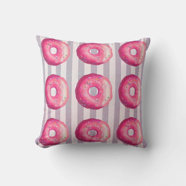 Doughnut With Pink Frosting And Sprinkles Cushion (Front)