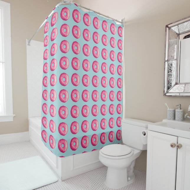 Doughnut With Pink Frosting And Sprinkles Tiled Shower Curtain (In Situ)