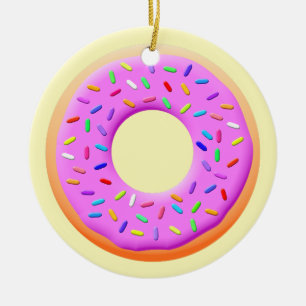 Doughnut With Sprinkles Drawing Ceramic Ornament
