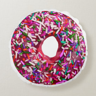 Doughnut With Sprinkles Round Cushion