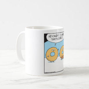 Doughnut wonders if coffee dripped.  mug