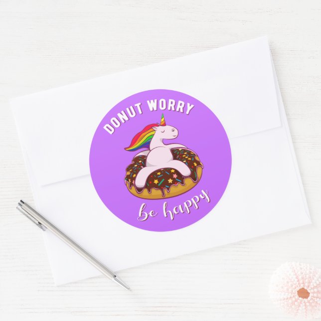 Doughnut Worry Be Happy I Classic Round Sticker (Envelope)