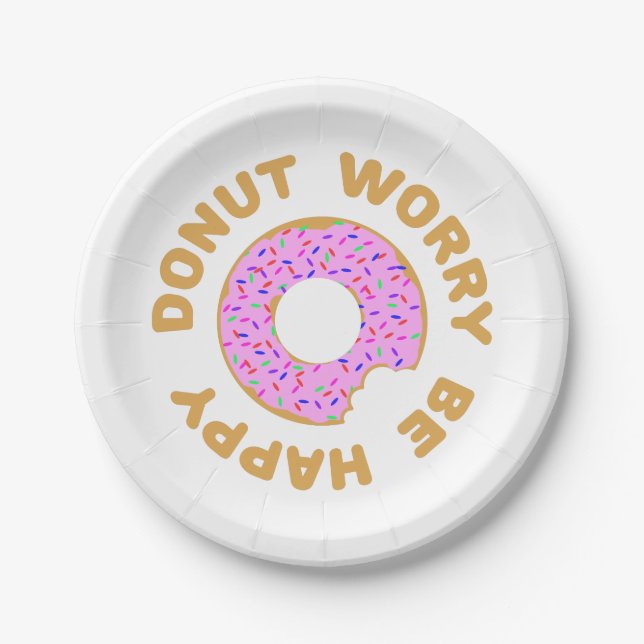 Doughnut Worry Be Happy Paper Plate (Front)