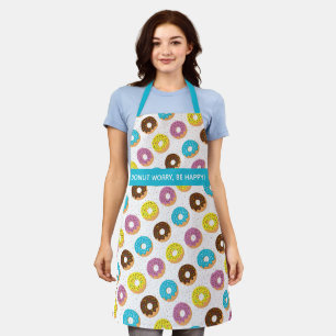 Doughnut worry be happy word pun colourful sprinkl apron