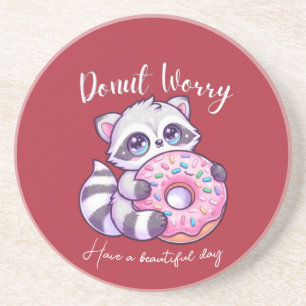 Doughnut Worry Cute Kawaii Racoon Coaster