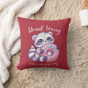 Doughnut Worry Cute Kawaii Racoon Cushion