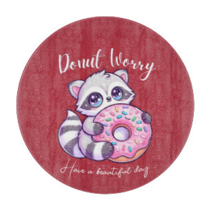 Doughnut Worry Cute Kawaii Racoon Cutting Board