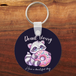 Doughnut Worry Cute Kawaii Racoon Key Ring