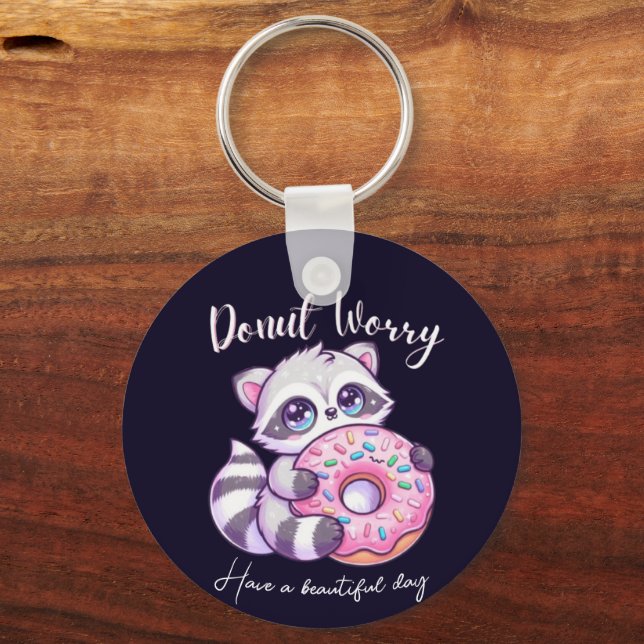 Doughnut Worry Cute Kawaii Racoon  Key Ring (Front)
