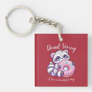 Doughnut Worry Cute Kawaii Racoon Key Ring