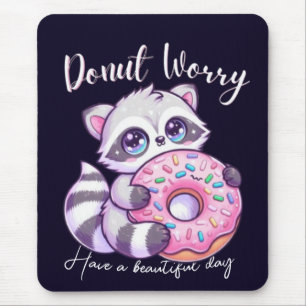 Doughnut Worry Cute Kawaii Racoon Mouse Pad