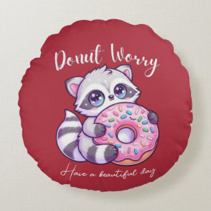 Doughnut Worry Cute Kawaii Racoon Round Cushion