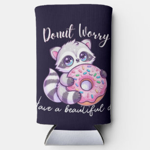 Doughnut Worry Cute Kawaii Racoon Seltzer Can Cooler
