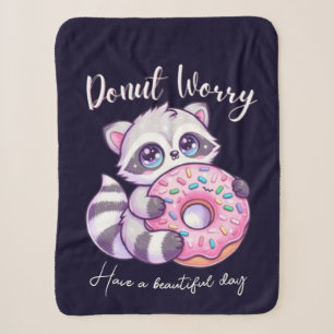 Doughnut Worry Cute Kawaii Racoon Sherpa Blanket