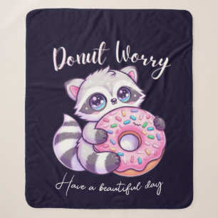 Doughnut Worry Cute Kawaii Racoon Sherpa Blanket