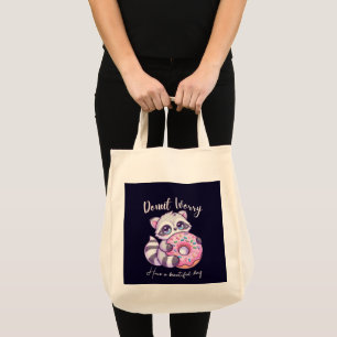Doughnut Worry Cute Kawaii Racoon Tote Bag