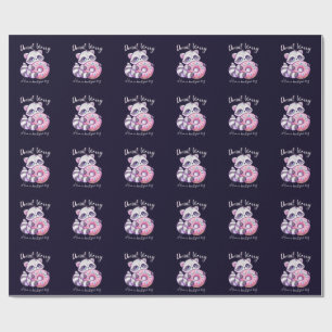 Doughnut Worry Cute Kawaii Racoon Wrapping Paper