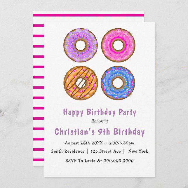 Doughnuts 9th Birthday Party Invitations (Front/Back)