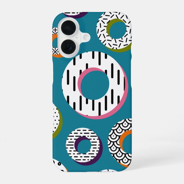 Doughnuts Abstract Monoline Pattern Pop Art iPhone 16 Case (Back)