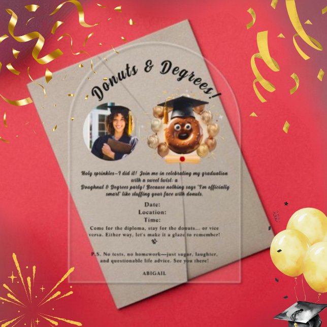 Doughnuts and Degrees Photo Graduation Party  Acrylic Invitations (Creator Uploaded)