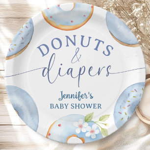 Doughnuts And Diapers Baby Shower Boy Blue Brunch Paper Plate