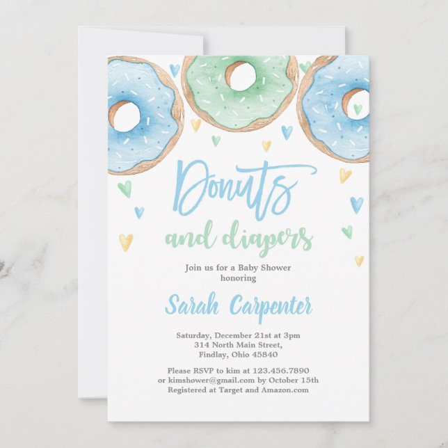 Doughnuts and Diapers Baby Shower boy Invitation (Front)
