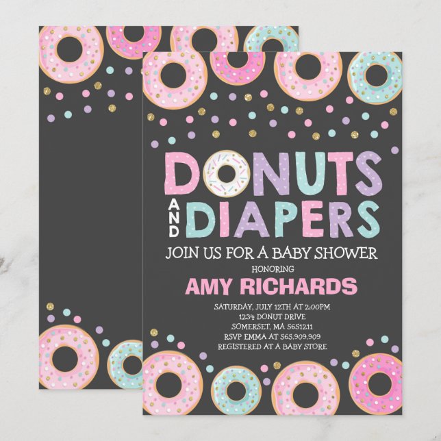 Doughnuts And Diapers Baby Shower Invitation (Front/Back)