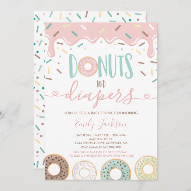 Doughnuts And Diapers Baby Sprinkle Invitation (Front/Back)