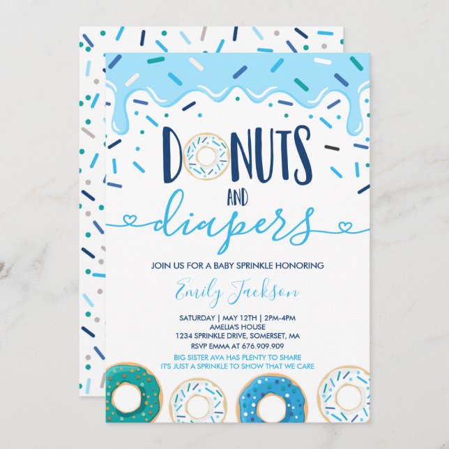 Doughnuts And Diapers Baby Sprinkle Invitation (Front/Back)
