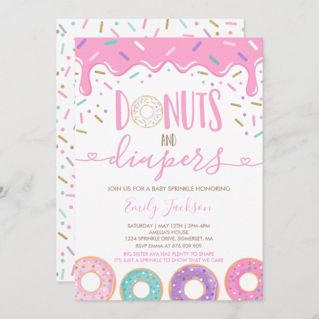 Doughnuts And Diapers Baby Sprinkle Invitation (Front/Back)