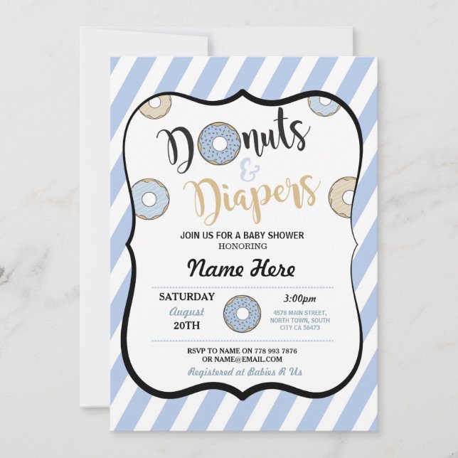 Doughnuts and Diapers Blue Baby Shower Invite (Front)