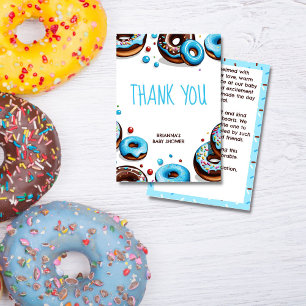 Doughnuts and diapers blue brown baby shower thank you card