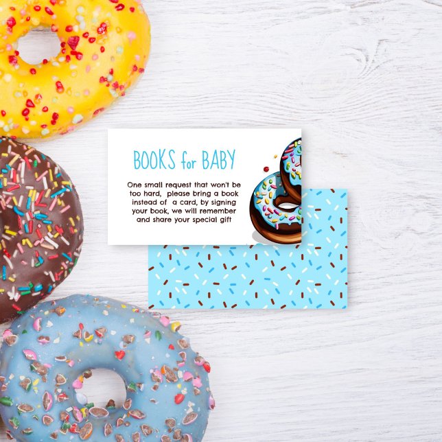 Doughnuts and diapers blue brown book request enclosure card (Donuts and diapers blue brown baby shower book request enclosure card books for baby cards)