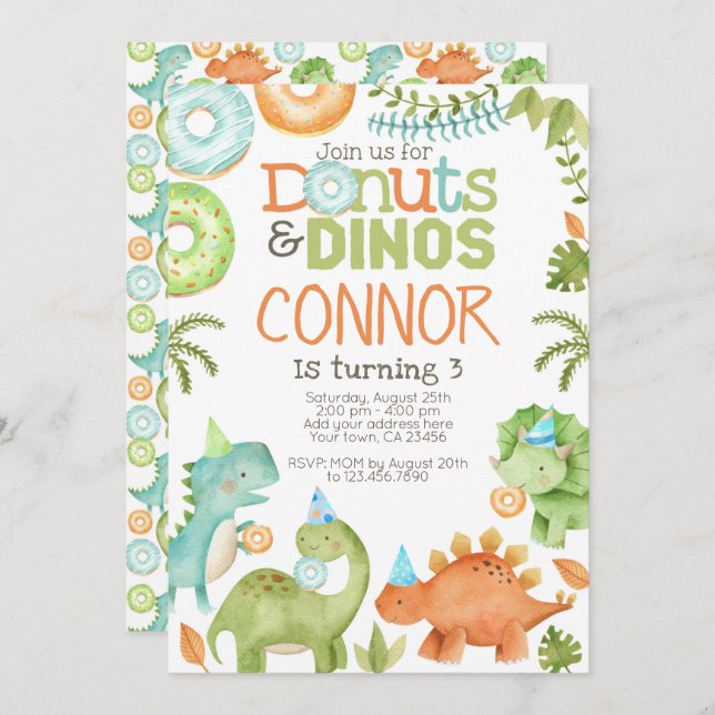 Doughnuts and Dinos Invitation (Front/Back)