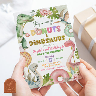 Doughnuts and Dinosaurs Joint Sibling Birthday Invitation