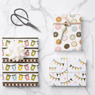 Doughnuts and Garlands Pastel Bakery Birthday Wrapping Paper Sheet