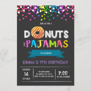 Doughnuts and pyjamas birthday invitation