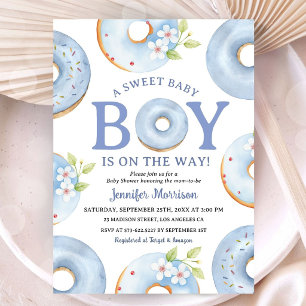 Doughnuts Baby Shower Boy Blue Gingham Invitation