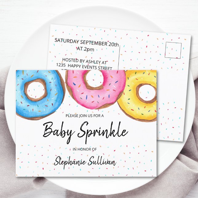  Doughnuts Baby Sprinkle Invitation Postcard (Creator Uploaded)