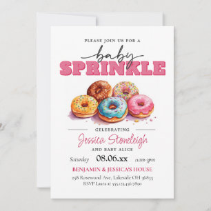 Doughnuts Baby Sprinkle Pink Baby Girl Invitation