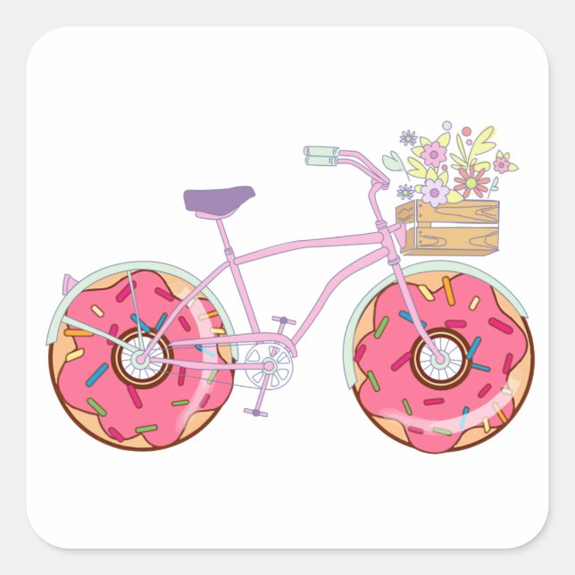 Doughnuts Bike - Funny Bicycle with Doughnut Wheel Square Sticker (Front)