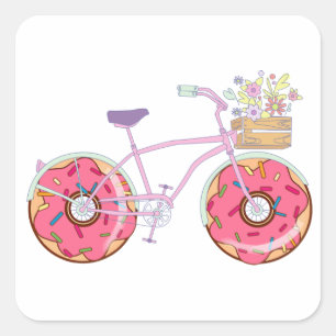 Doughnuts Bike - Funny Bicycle with Doughnut Wheel Square Sticker