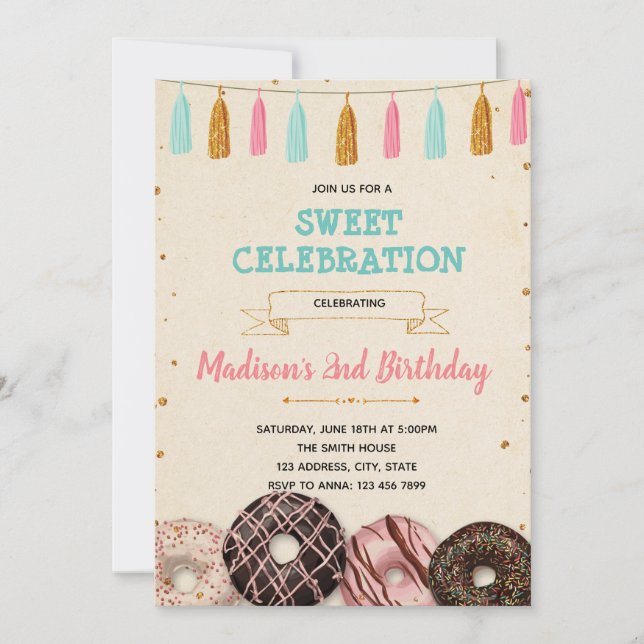 Doughnuts birthday baby shower invitation (Front)