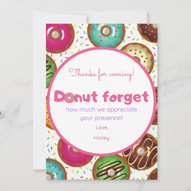 Doughnuts Birthday Party Thank You Card (Front)