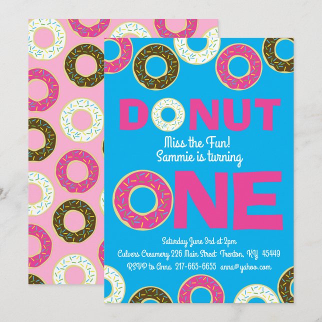 Doughnuts Colourful 1st Birthday Invitations (Front/Back)