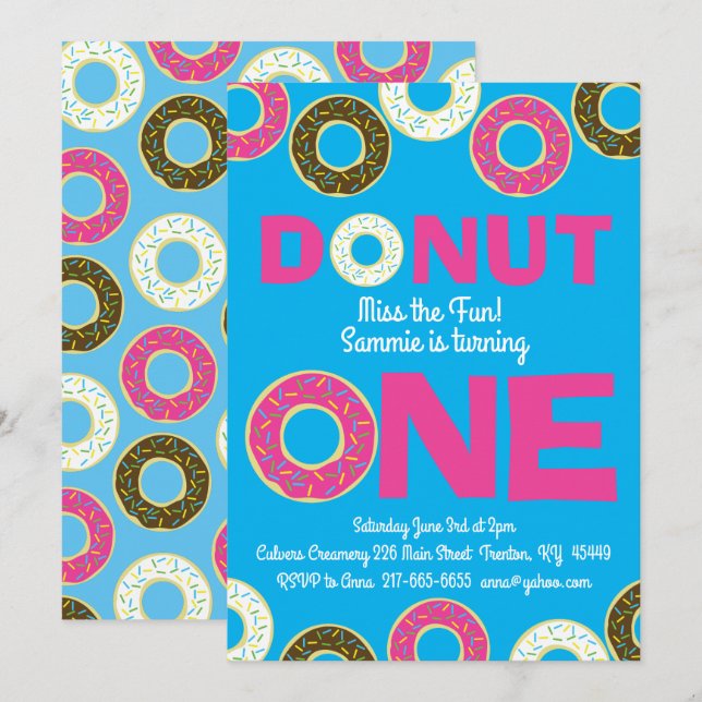 Doughnuts Colourful 1st Birthday Invitations (Front/Back)